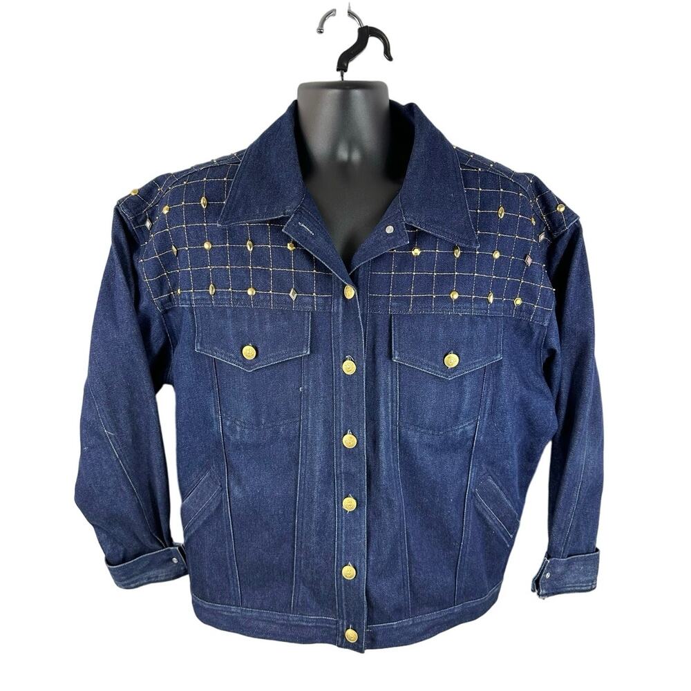 Vintage Erez Levy Studded Denim Button Up Jacket Size Medium Western Boho
